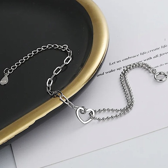 Sterling Silver Minimalist Heart Bracelet, Irregular, Geometric, Dainty,… - Picture 5 of 7